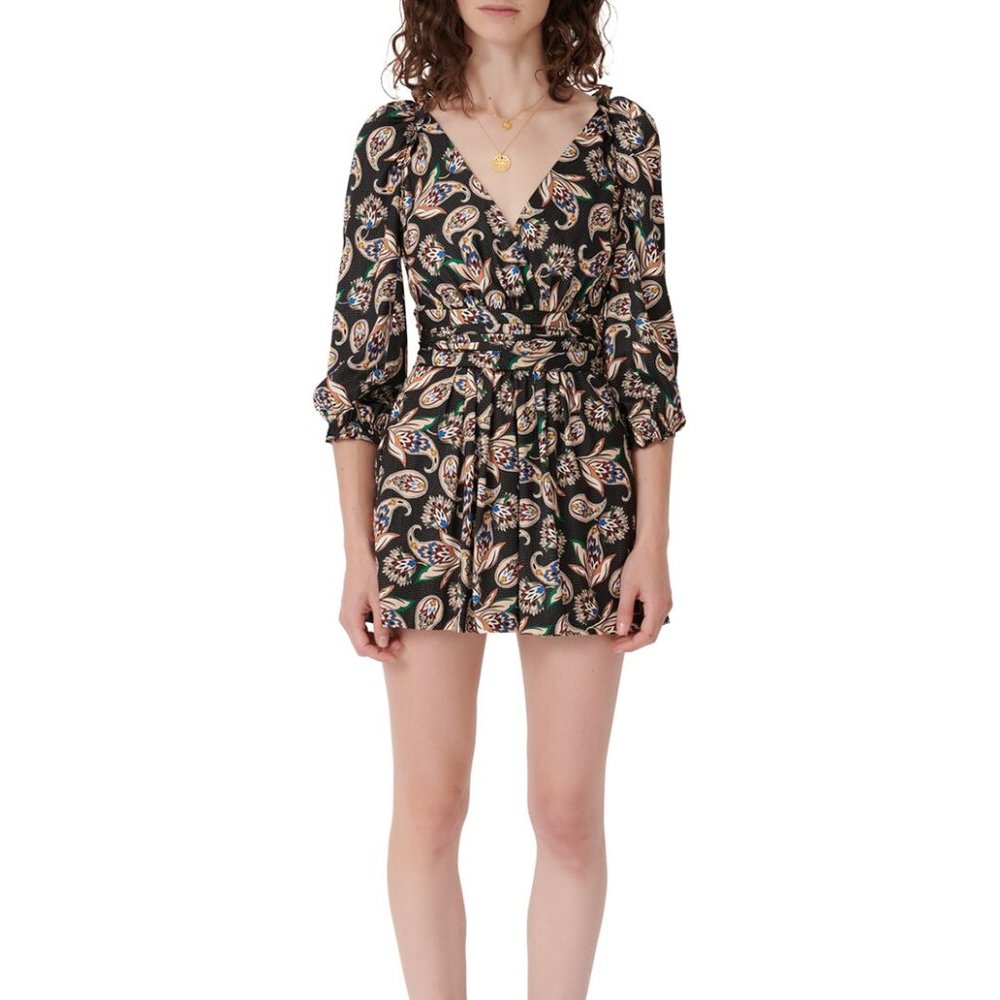 Maje Printed satin playsuit (Retail $265)